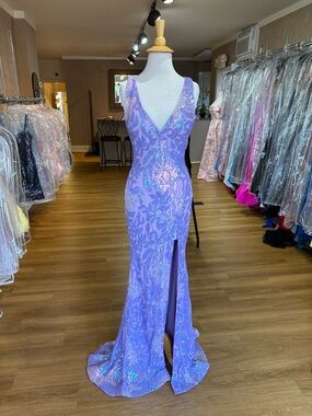 Jovani Lilac Sequin V-Neck Evening Gown